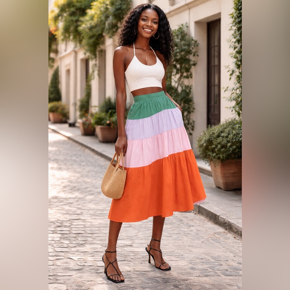Derek Lam 10 Crosby Color Block Katalina Midi Skirt Size 6